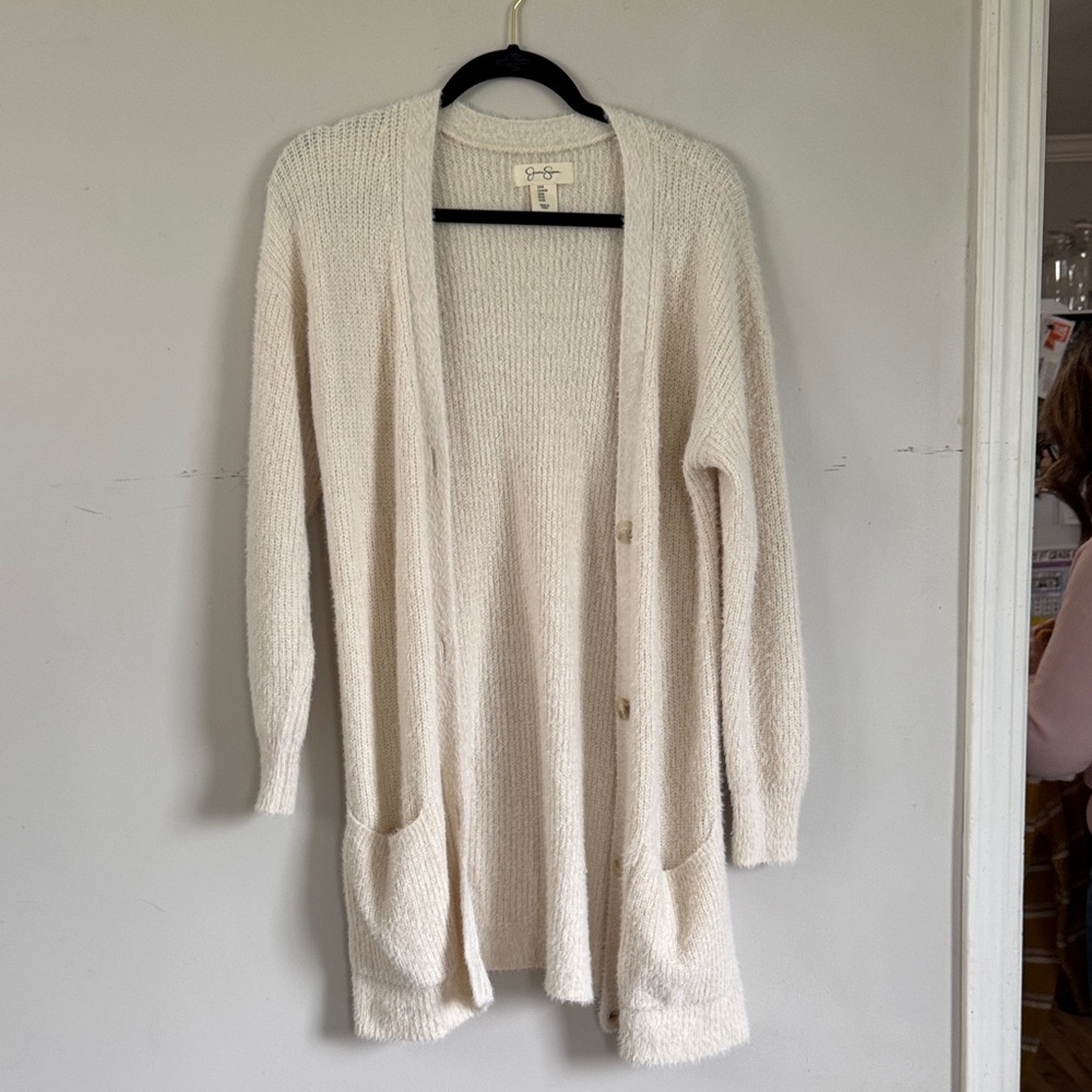 Jessica Simpson Cream Long Button Front Cardigan Cozy Knit Sweater Medium